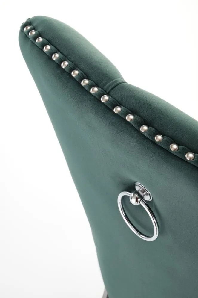 Krzesło tapicerowane MIYA VELVET ciemnozielone pikowane z kołatką | MIRAT. styl KLASYCZNY