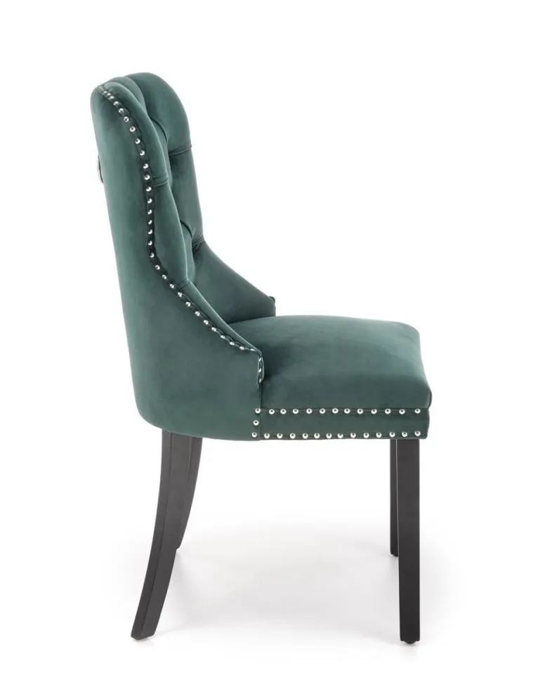 Krzesło tapicerowane MIYA VELVET ciemnozielone pikowane z kołatką | MIRAT. styl KLASYCZNY