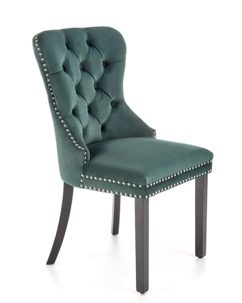 Krzesło tapicerowane MIYA VELVET ciemnozielone pikowane z kołatką | MIRAT. styl KLASYCZNY