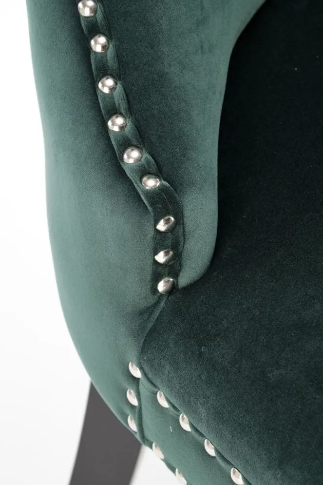 Krzesło tapicerowane MIYA VELVET ciemnozielone pikowane z kołatką | MIRAT. styl KLASYCZNY