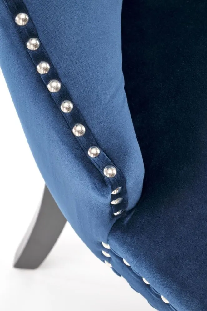 Krzesło tapicerowane MIYA VELVET granatowe pikowane z kołatką | MIRAT. styl GLAMOUR