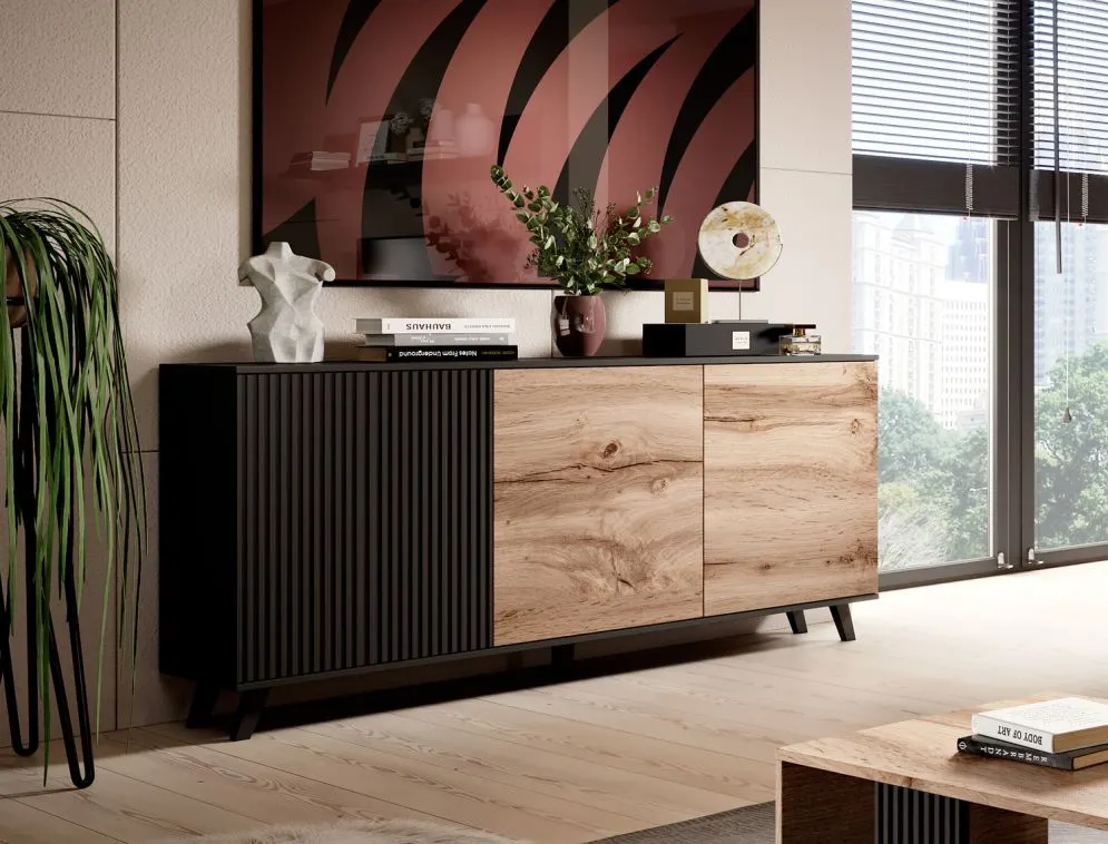 Komoda RANDOM KM-1 dąb/czarna w stylu loft | MIRAT. styl LOFT kolekcja RANDOM