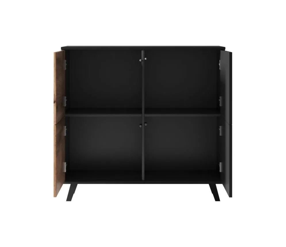 Komoda RANDOM KM-2 dąb/czarna w stylu loft | MIRAT. styl LOFT, RYFLOWANY kolekcja RANDOM