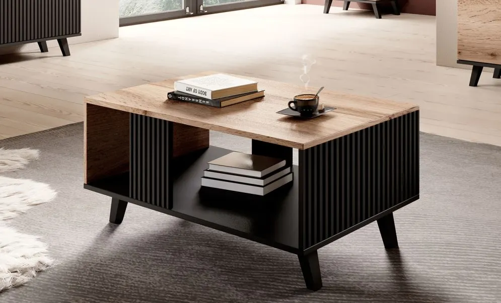 Stolik kawowy RANDOM LAW-1 dąb/czarny do salonu | MIRAT. styl LOFT kolekcja RANDOM