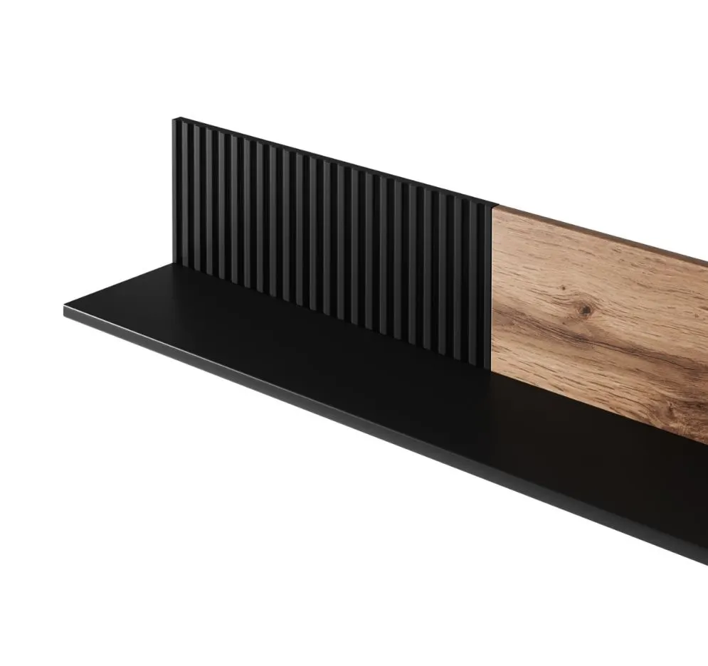 Półka RANDOM P-1 dąb/czarna do salonu wisząca | MIRAT. styl LOFT kolekcja RANDOM