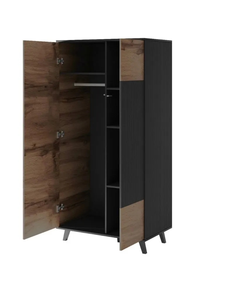 Szafa RANDOM S-1 dąb artisan/czarna I sklep meblowy MIRAT. styl RYFLOWANY kolekcja RANDOM