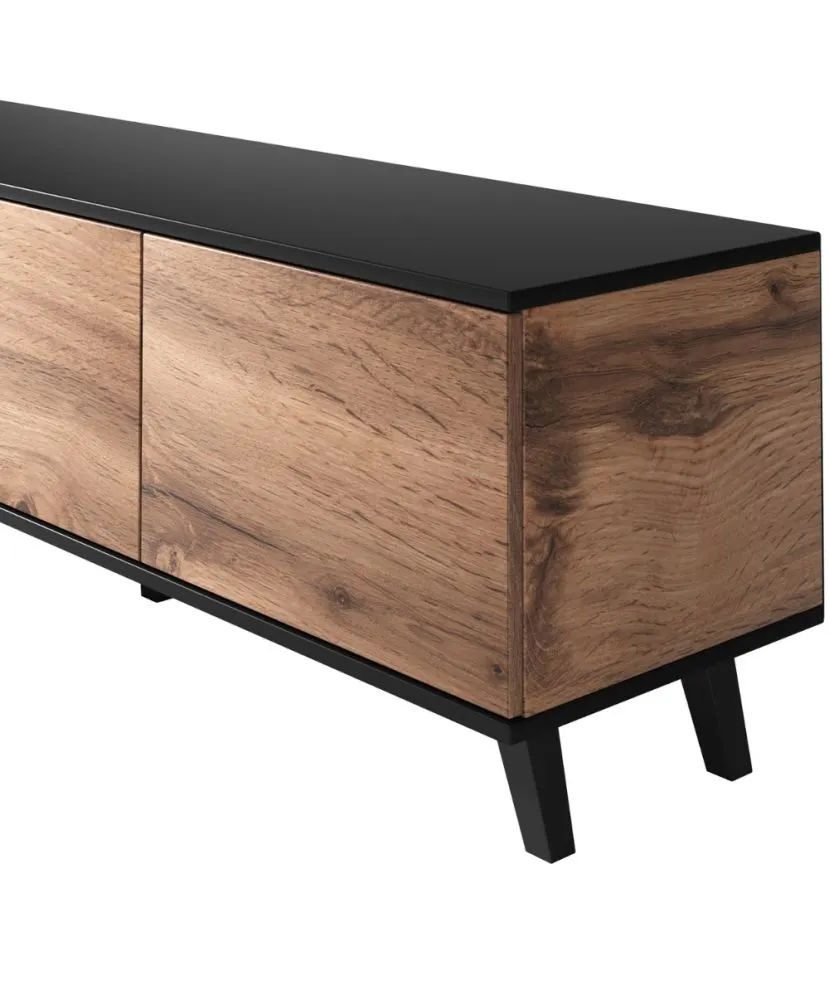 Szafka RTV RANDOM 1 dąb/czarna stojąca w stylu loft | MIRAT. styl LOFT kolekcja RANDOM