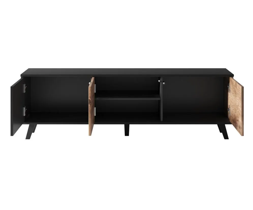 Szafka RTV RANDOM 1 dąb/czarna stojąca w stylu loft | MIRAT. styl LOFT kolekcja RANDOM