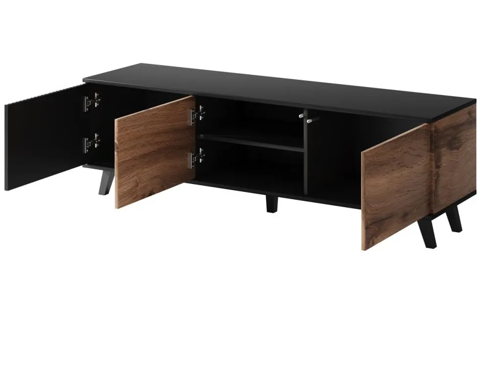 Szafka RTV RANDOM 1 dąb/czarna stojąca w stylu loft | MIRAT. styl LOFT kolekcja RANDOM