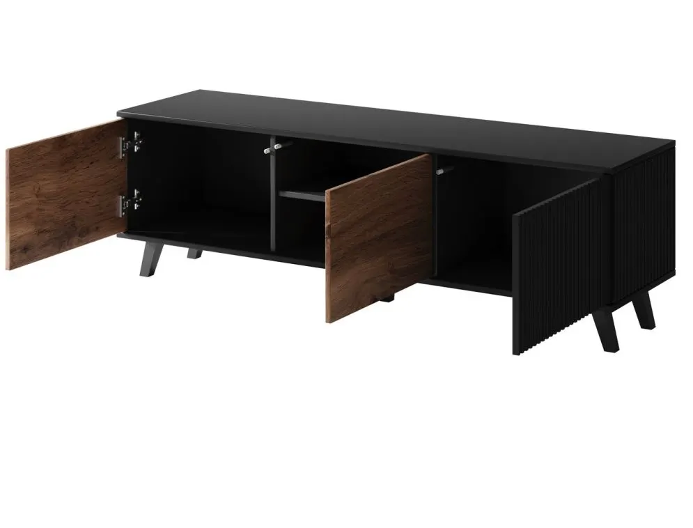 Szafka RTV RANDOM 1 dąb/czarna stojąca w stylu loft | MIRAT. styl LOFT kolekcja RANDOM