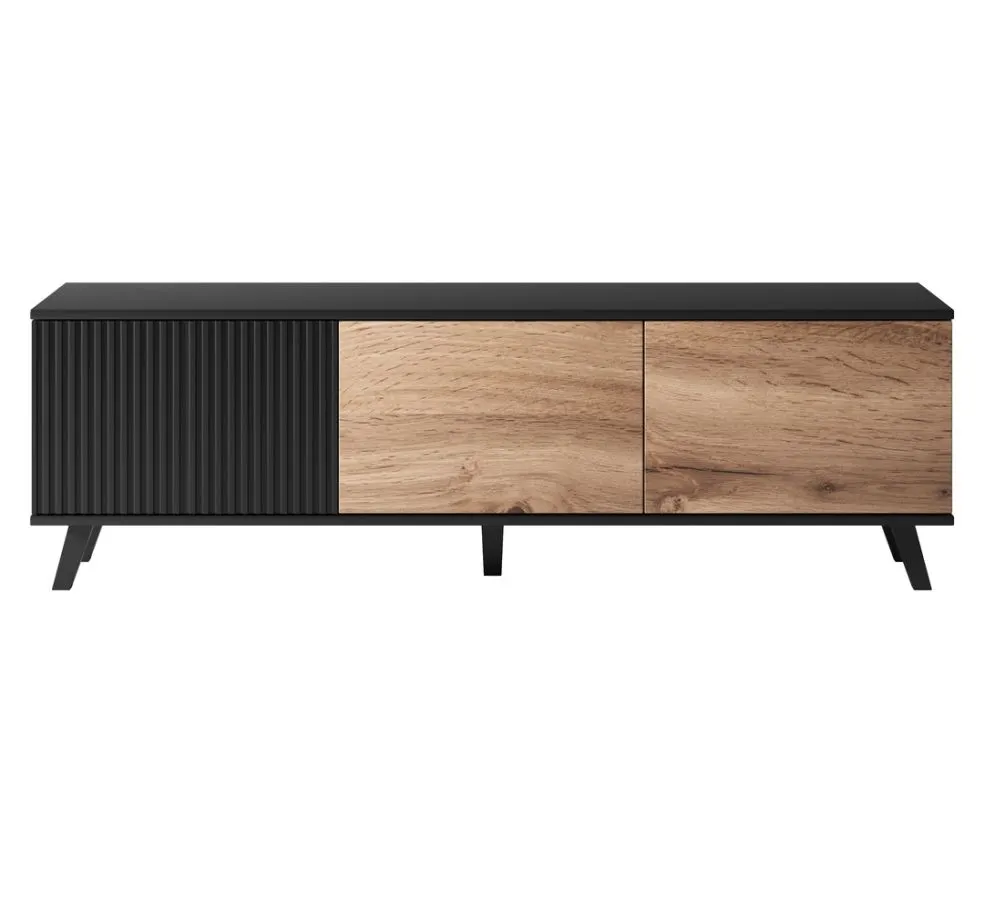 Szafka RTV RANDOM 1 dąb/czarna stojąca w stylu loft | MIRAT. styl LOFT kolekcja RANDOM