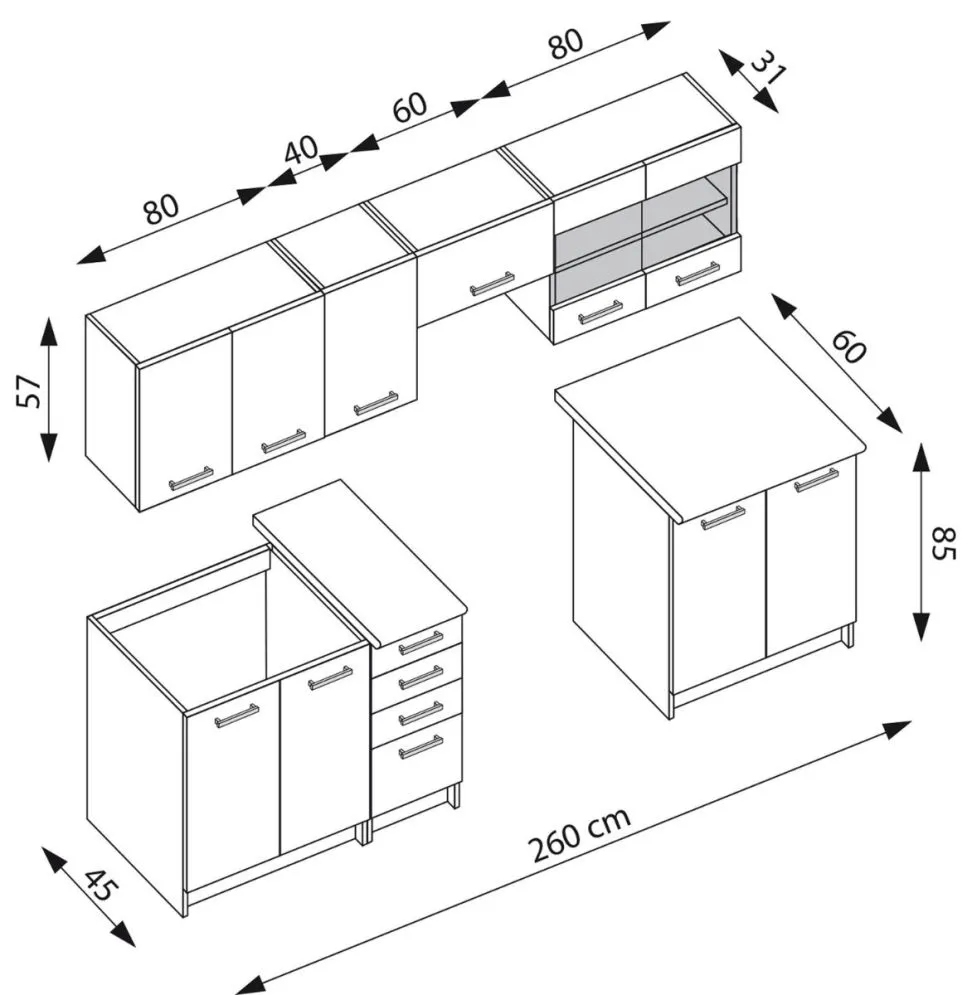Zestaw mebli kuchennych AMANDA 1 260cm cynamonowy/wenge z blatem I sklep meblowy MIRAT.