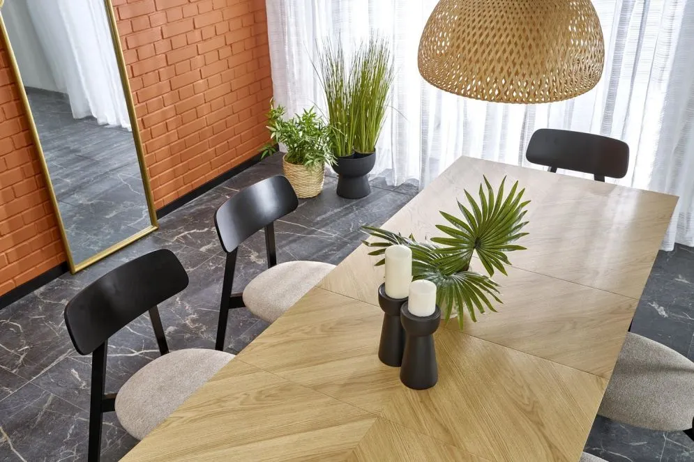 Stół rozkładany EDMONDO 160(240)x90 dąb/czarny na drewnianych nogach I sklep meblowy MIRAT. styl SKANDYNAWSKI