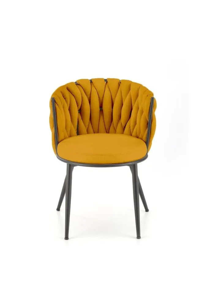 Krzesło tapicerowane K516 musztardowe plecione I sklep meblowy MIRAT. styl LOFT