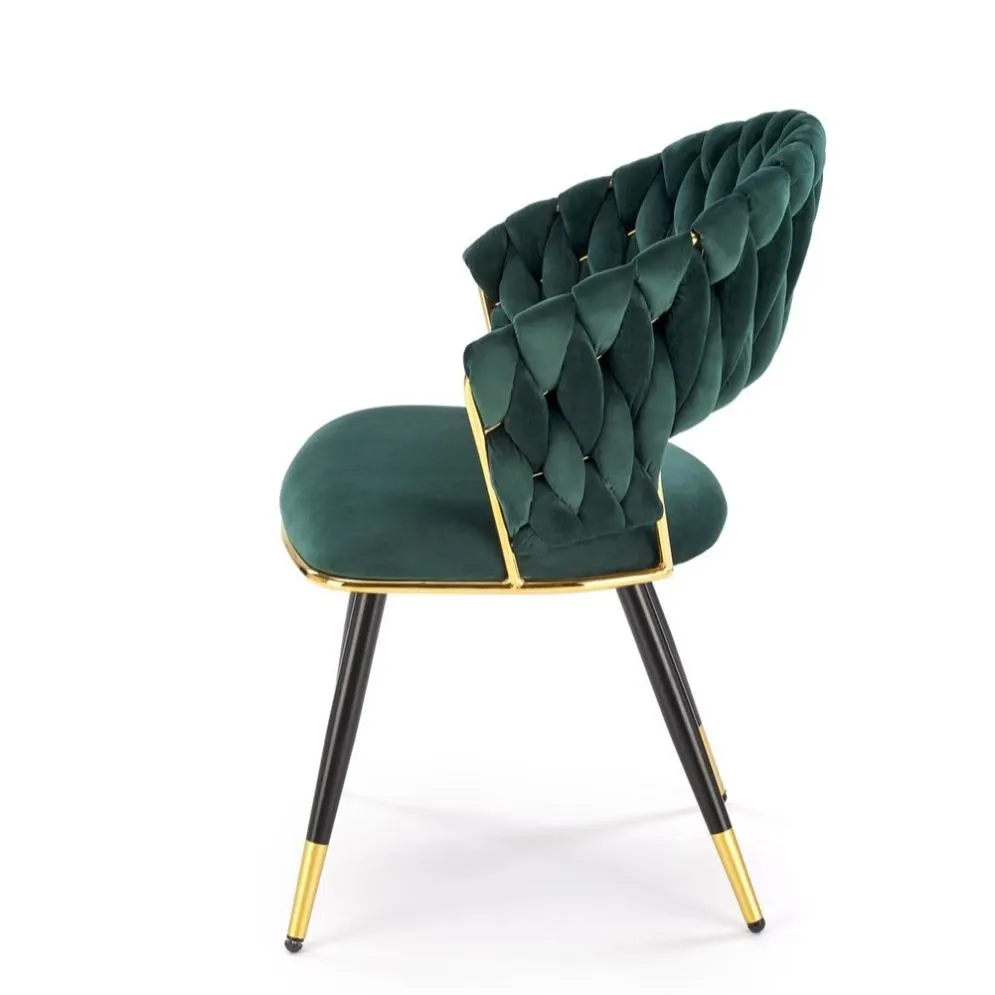 Krzesło tapicerowane K551 zielone/złote plecione I sklep meblowy MIRAT. styl GLAMOUR