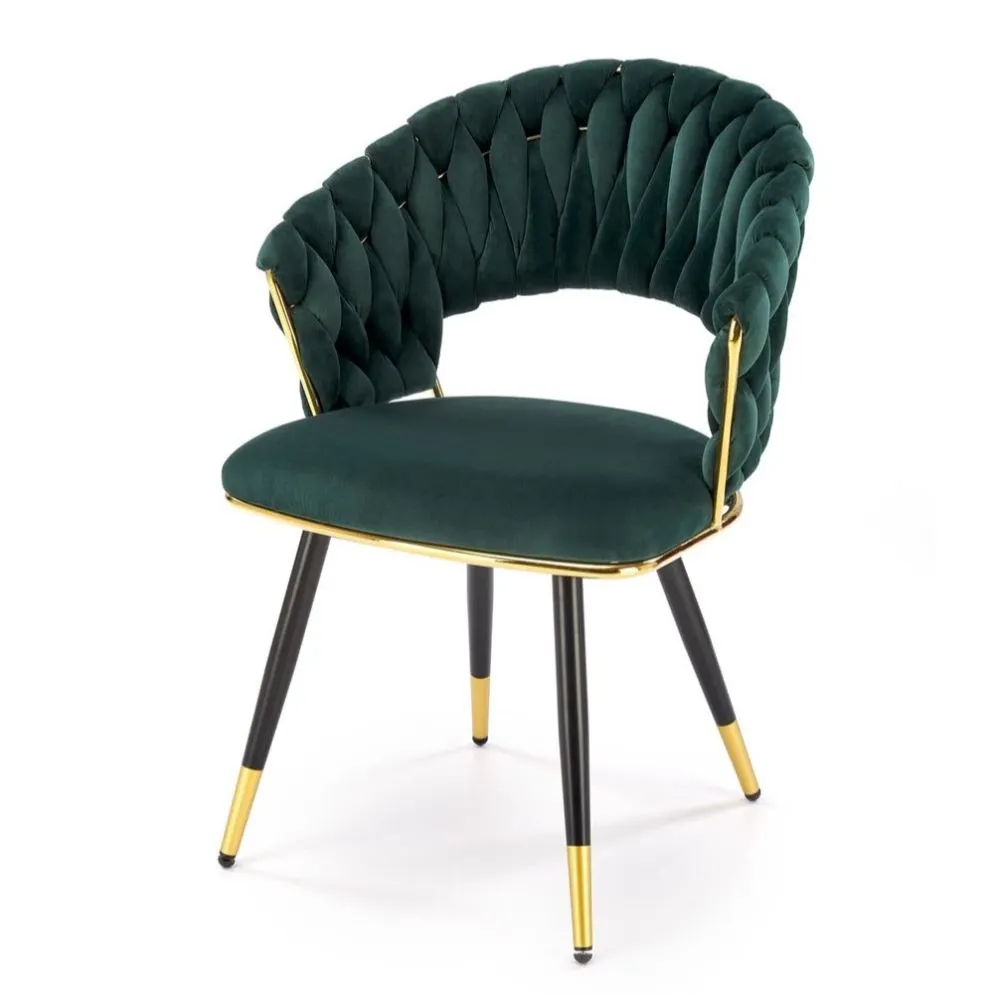 Krzesło tapicerowane K551 zielone/złote plecione I sklep meblowy MIRAT. styl GLAMOUR