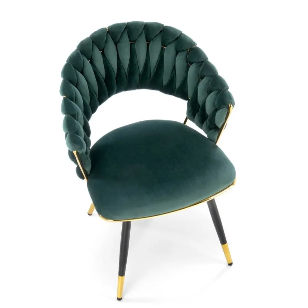 Krzesło tapicerowane K551 zielone/złote plecione I sklep meblowy MIRAT. styl GLAMOUR