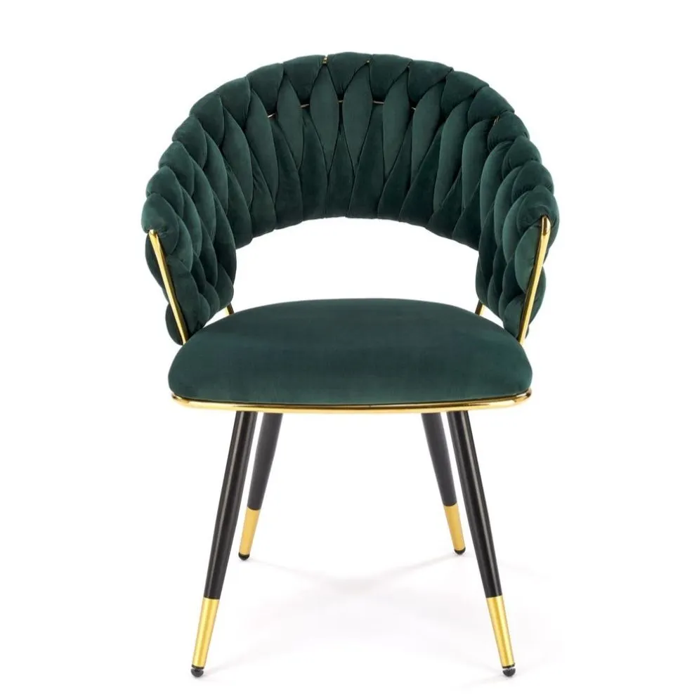 Krzesło tapicerowane K551 zielone/złote plecione I sklep meblowy MIRAT. styl GLAMOUR