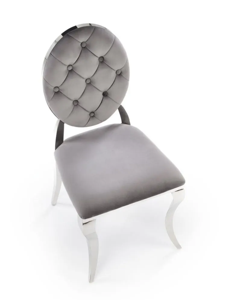 Krzesło tapicerowane K555 VELVET szare/srebrne z pikowanym oparciem I sklep meblowy MIRAT. styl GLAMOUR