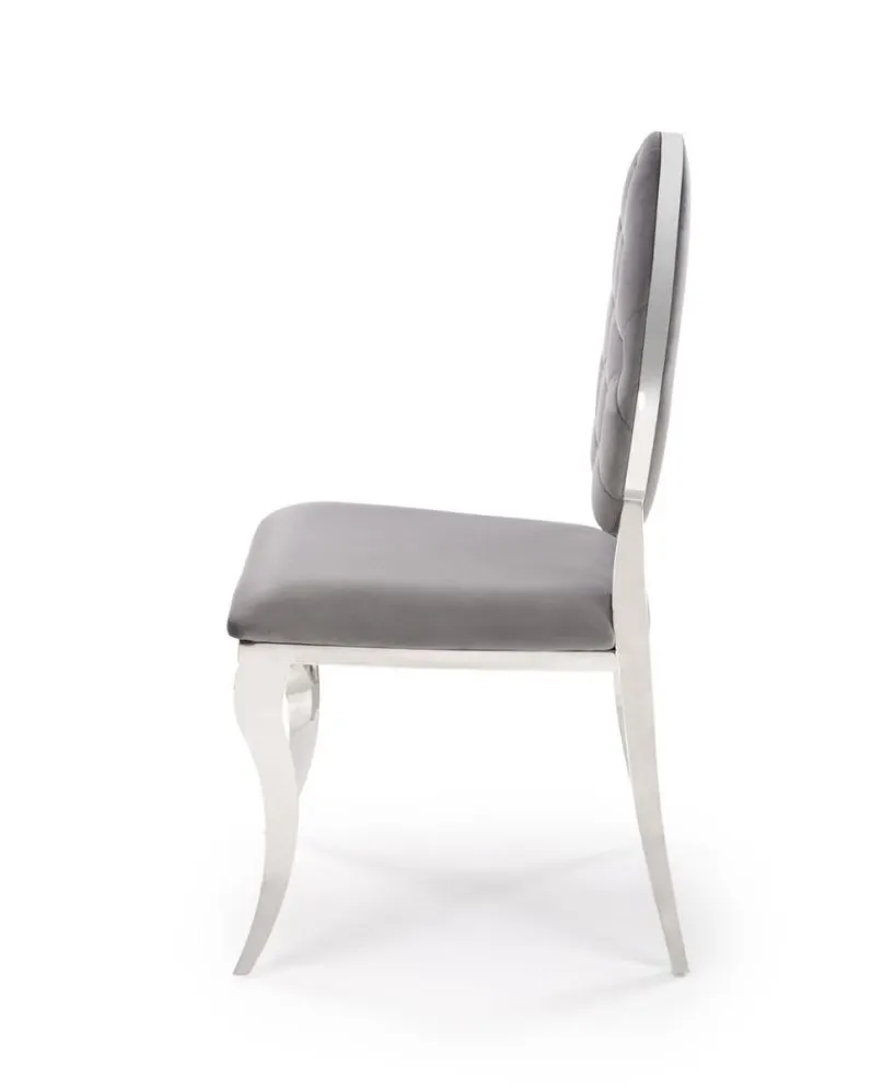 Krzesło tapicerowane K555 VELVET szare/srebrne z pikowanym oparciem I sklep meblowy MIRAT. styl GLAMOUR