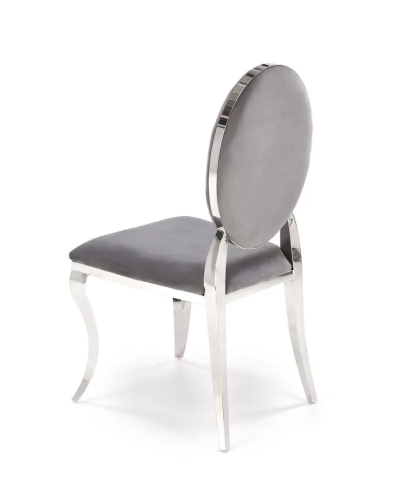 Krzesło tapicerowane K555 VELVET szare/srebrne z pikowanym oparciem I sklep meblowy MIRAT. styl GLAMOUR