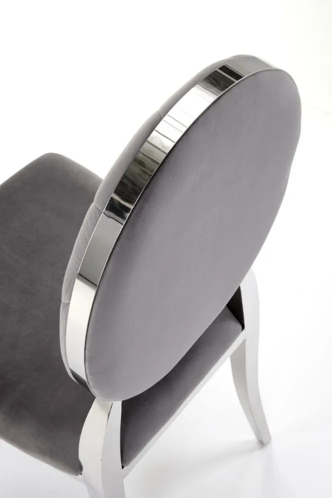 Krzesło tapicerowane K555 VELVET szare/srebrne z pikowanym oparciem I sklep meblowy MIRAT. styl GLAMOUR