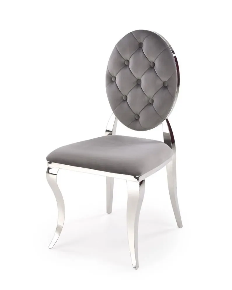Krzesło tapicerowane K555 VELVET szare/srebrne z pikowanym oparciem I sklep meblowy MIRAT. styl GLAMOUR