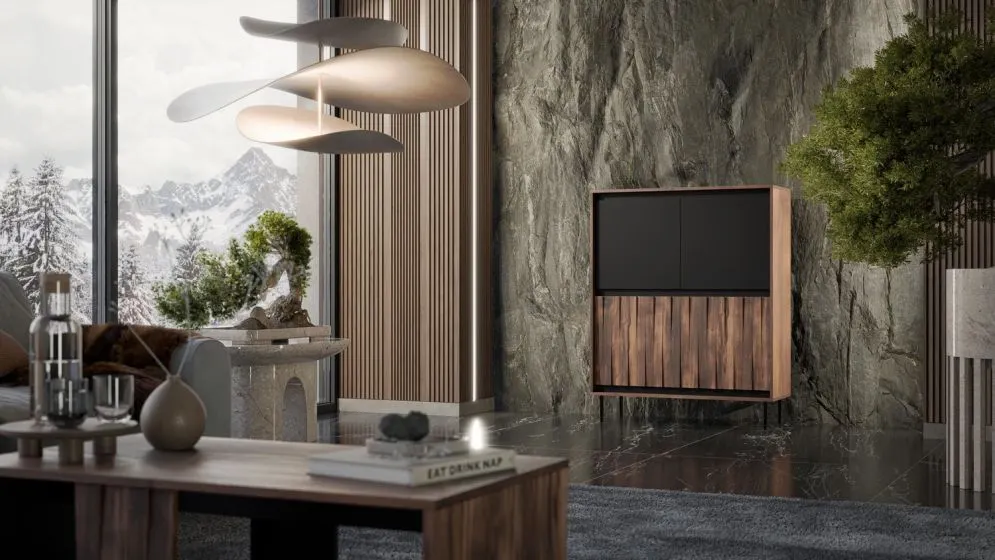 Komoda SWING KM-2 102cm orzech/czarna do salonu I sklep meblowy MIRAT. styl LOFT kolekcja SWING