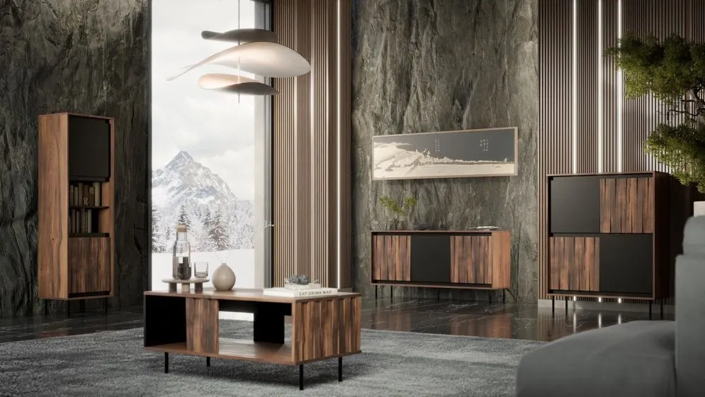 Komoda SWING KM-2 102cm orzech/czarna do salonu I sklep meblowy MIRAT. styl LOFT kolekcja SWING