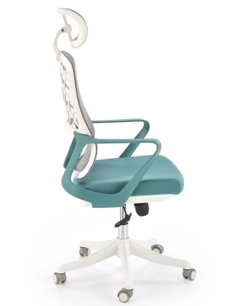 Fotel biurowy VESUVIO 2 turkusowy/biały z regulowanym zagłówkiem I sklep meblowy MIRAT.