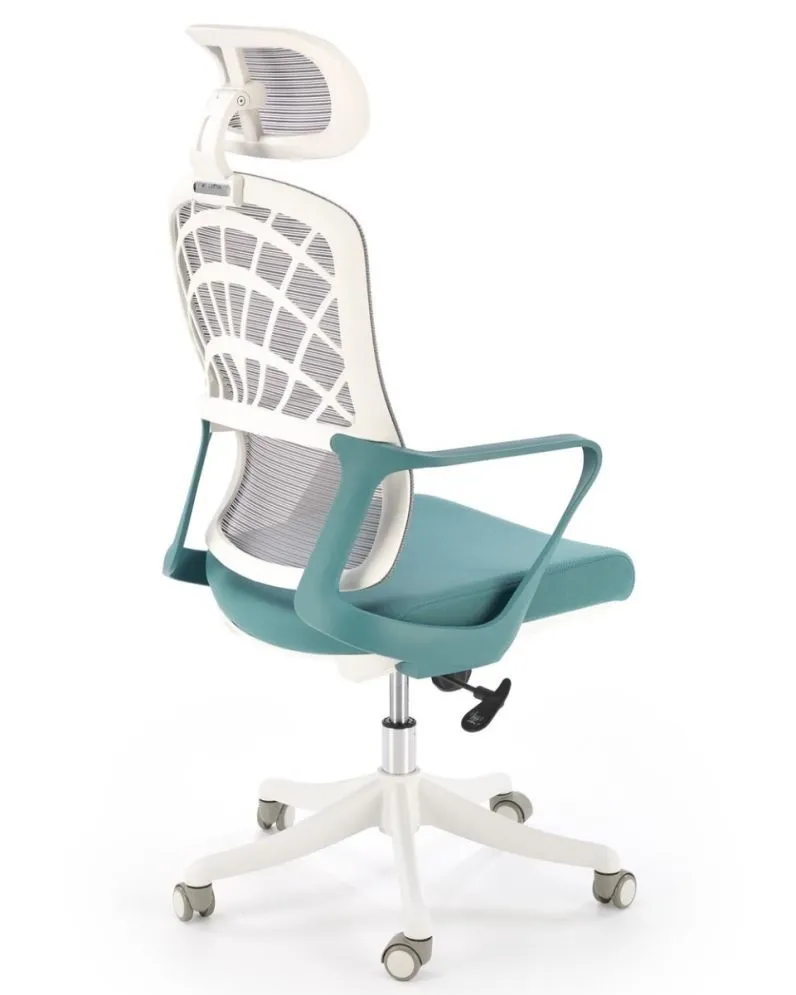 Fotel biurowy VESUVIO 2 turkusowy/biały z regulowanym zagłówkiem I sklep meblowy MIRAT.