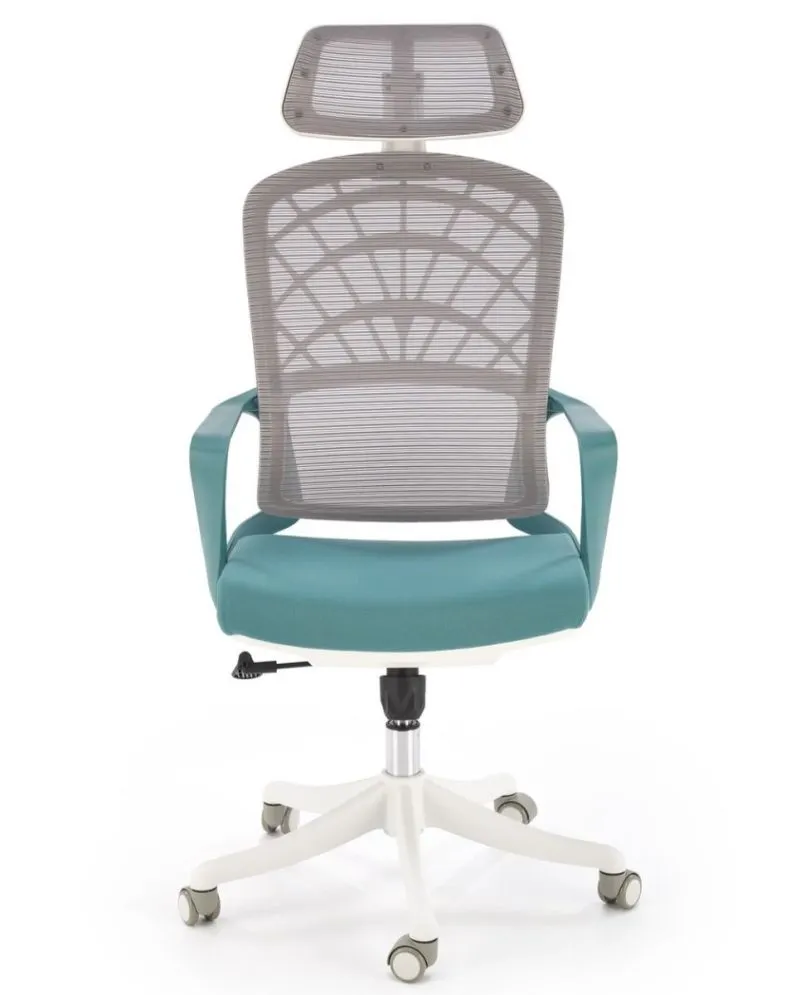 Fotel biurowy VESUVIO 2 turkusowy/biały z regulowanym zagłówkiem I sklep meblowy MIRAT.