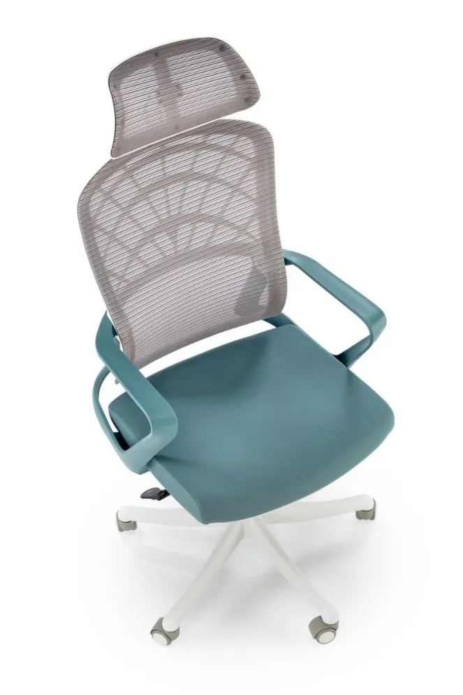 Fotel biurowy VESUVIO 2 turkusowy/biały z regulowanym zagłówkiem I sklep meblowy MIRAT.