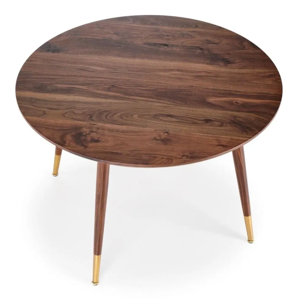 Stół okrągły DOMENICO 110x110 orzech ze złotymi wstawkami glamour | MIRAT.