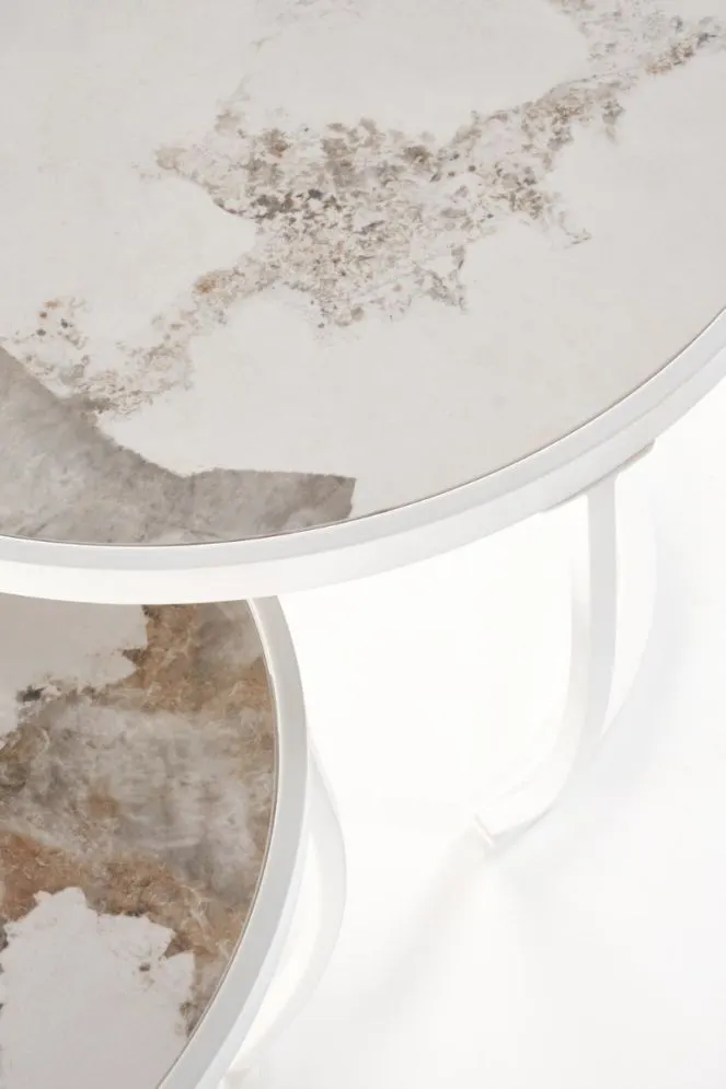 Zestaw 2 stolików INES beżowy marmur/biały w stylu glamour I sklep meblowy MIRAT. styl GLAMOUR