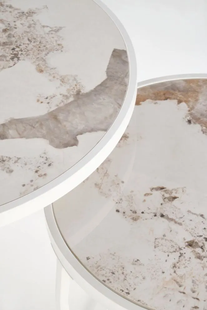 Zestaw 2 stolików INES beżowy marmur/biały w stylu glamour I sklep meblowy MIRAT. styl GLAMOUR