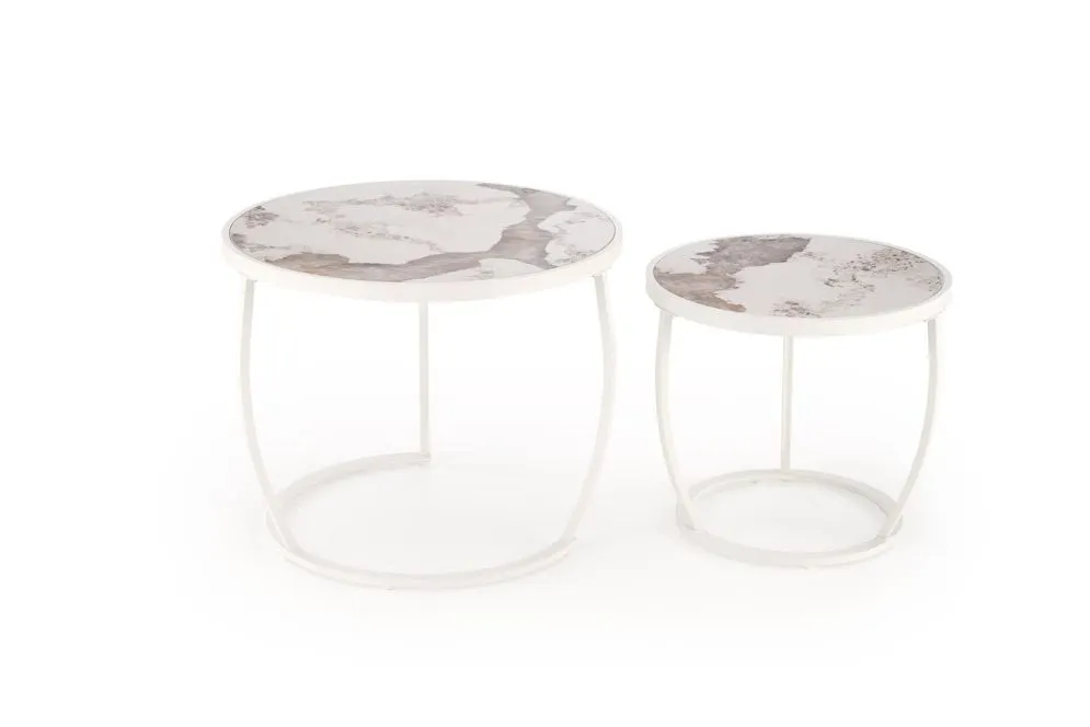 Zestaw 2 stolików INES beżowy marmur/biały w stylu glamour I sklep meblowy MIRAT. styl GLAMOUR