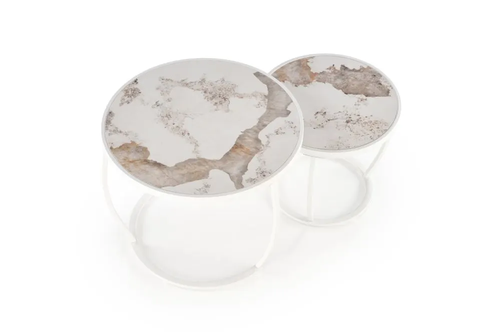 Zestaw 2 stolików INES beżowy marmur/biały w stylu glamour I sklep meblowy MIRAT. styl GLAMOUR