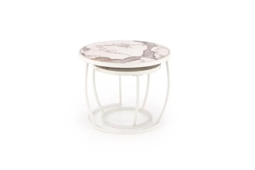 Zestaw 2 stolików INES beżowy marmur/biały w stylu glamour I sklep meblowy MIRAT. styl GLAMOUR