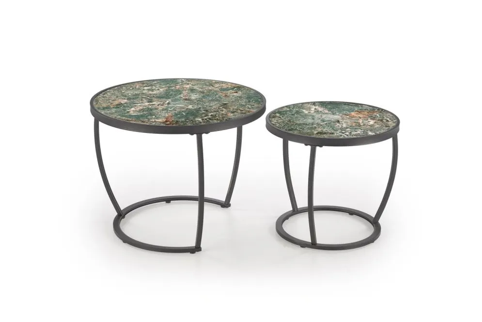 Zestaw 2 stolików INES zielony marmur/czarny ze spieku I sklep meblowy MIRAT. styl LOFT