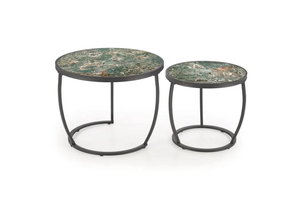 Zestaw 2 stolików INES zielony marmur/czarny ze spieku I sklep meblowy MIRAT. styl LOFT