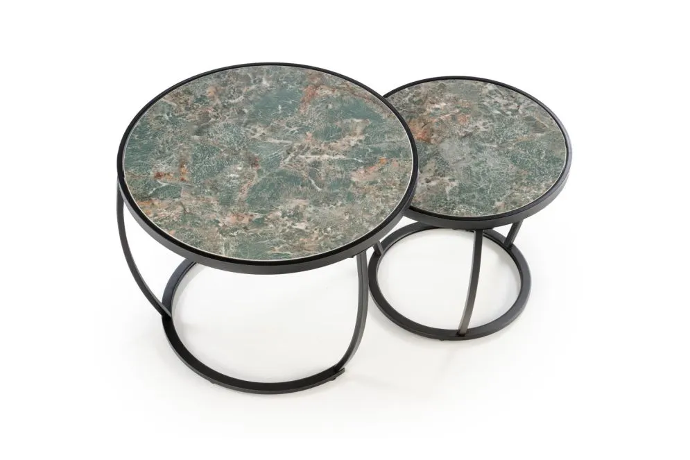 Zestaw 2 stolików INES zielony marmur/czarny ze spieku I sklep meblowy MIRAT. styl LOFT