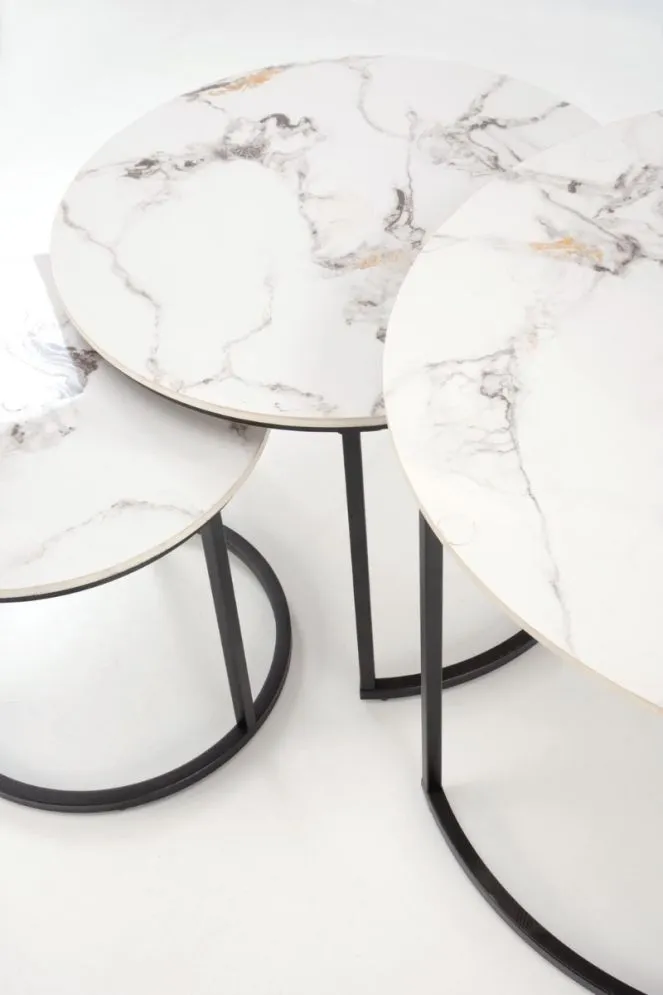 Zestaw 3 ław GILDA biały marmur/czarny w loftowym stylu I sklep meblowy MIRAT.