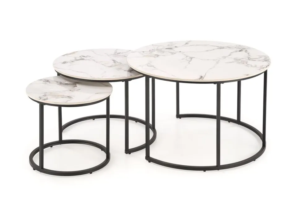 Zestaw 3 ław GILDA biały marmur/czarny w loftowym stylu I sklep meblowy MIRAT.