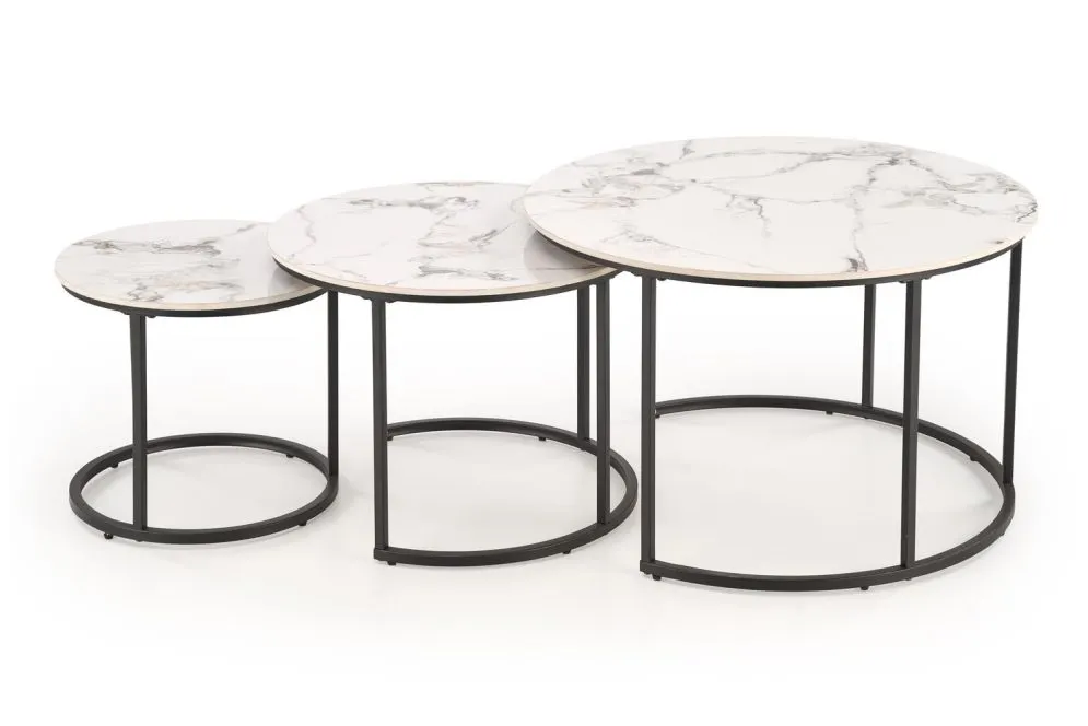 Zestaw 3 ław GILDA biały marmur/czarny w loftowym stylu I sklep meblowy MIRAT.