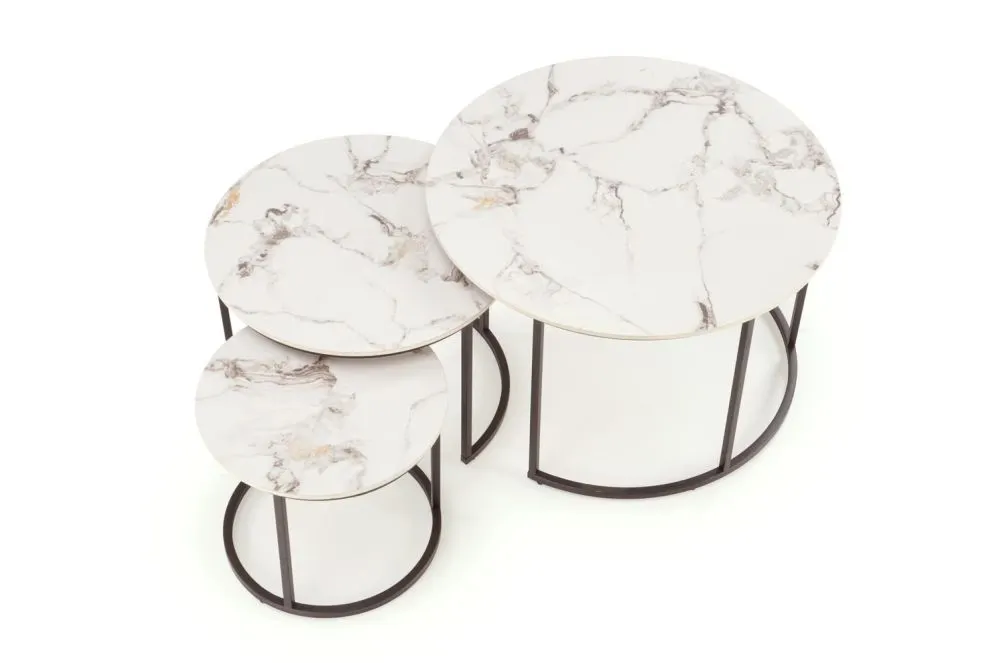 Zestaw 3 ław GILDA biały marmur/czarny w loftowym stylu I sklep meblowy MIRAT.