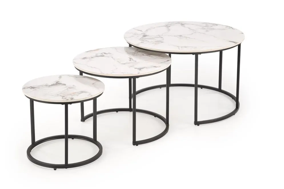 Zestaw 3 ław GILDA biały marmur/czarny w loftowym stylu I sklep meblowy MIRAT.