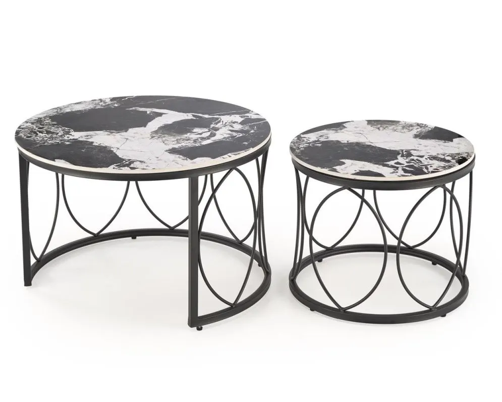 Zestaw 2 stolików ALEXANDRA czarny marmur/czarny okrągłe I sklep meblowy MIRAT.