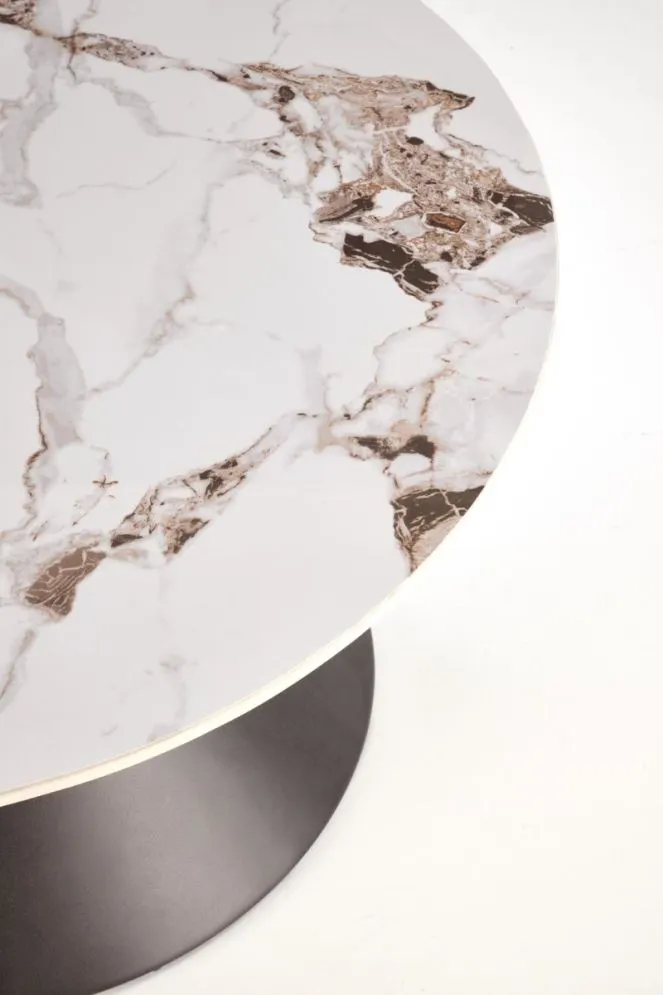 Stolik kawowy GORETTI 80x80 biały marmur/czarny stożkowa podstawa I sklep meblowy MIRAT. styl GLAMOUR