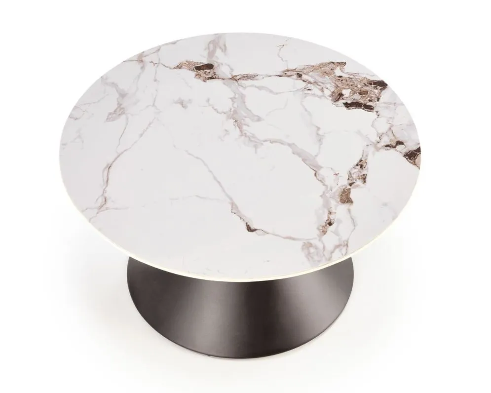 Stolik kawowy GORETTI 80x80 biały marmur/czarny stożkowa podstawa I sklep meblowy MIRAT. styl GLAMOUR